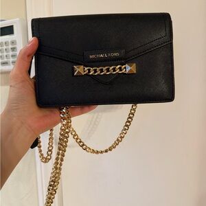 Michael Kors Black Clutch with Gold Chain